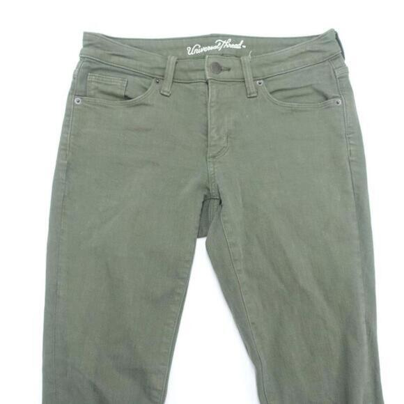 Universal Thread Skinny Jeans Womens 4 Green Denim Distressed Frayed Hem Zip-Fly - Picture 3 of 8